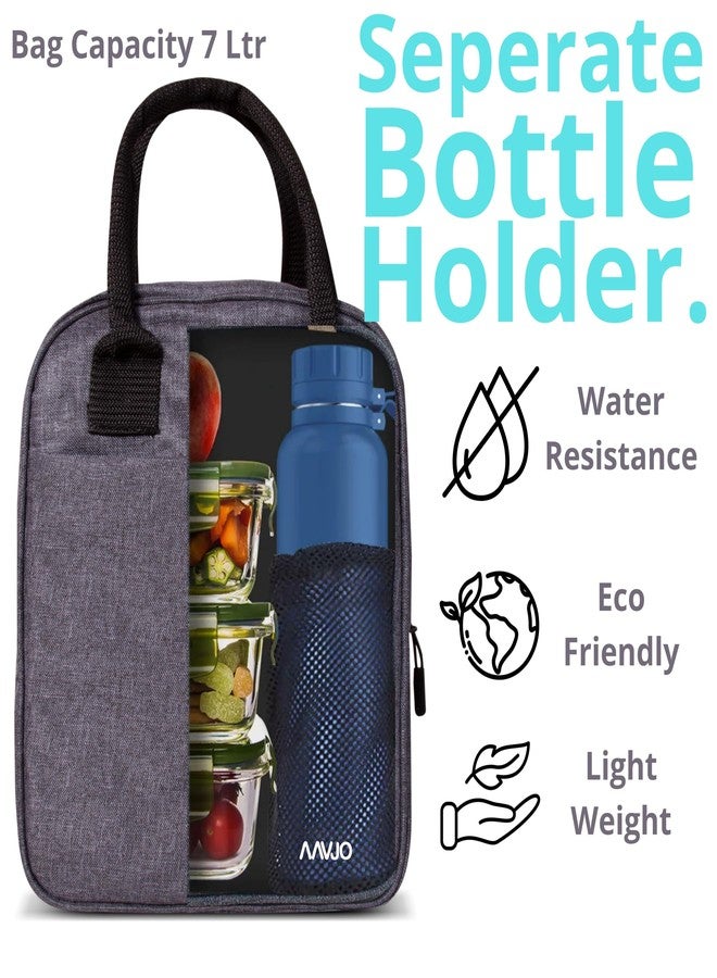 Aavjo Travel Insulated Lunch Tiffin Storage Bag | Bottle Compartment | Easy Carry for Men Women School Office Picnic | Lunch Box Holder | Spacious Lightweight | Grey Tasty Logo - Image 5